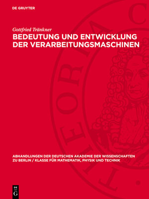 cover image of Bedeutung und Entwicklung der Verarbeitungsmaschinen